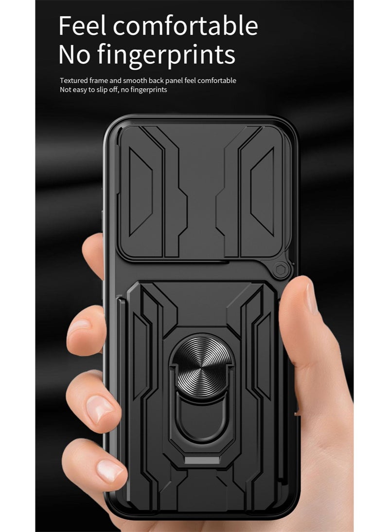 جراب شيلد لـ Redmi Note Note 15 5G بحماية كاملة ضد الصدمات وغطاء كاميرا متحرك مع دبلة معدنية وحافظة بطاقات - Image 2